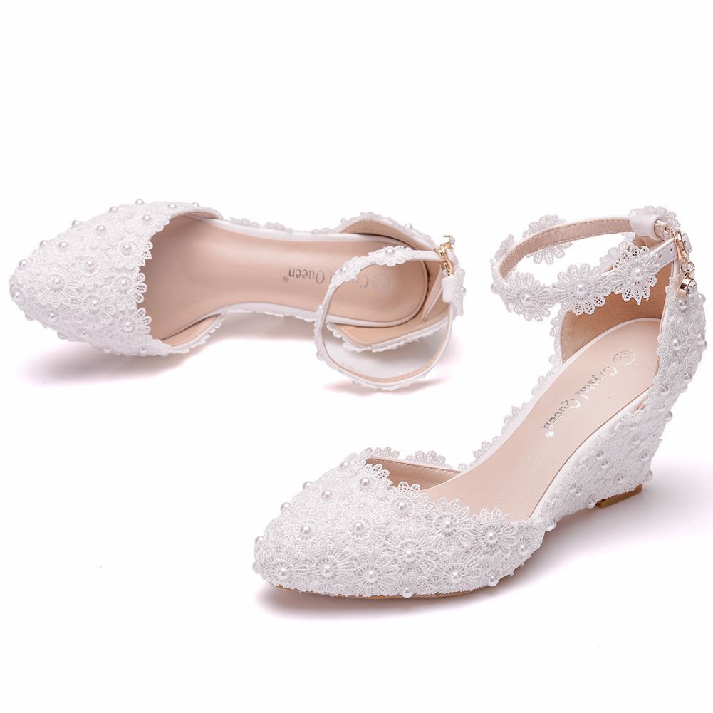 Pretty Women's Wedding Shoes Decorative Lace Wedding Heels Bridal Shoes, H99