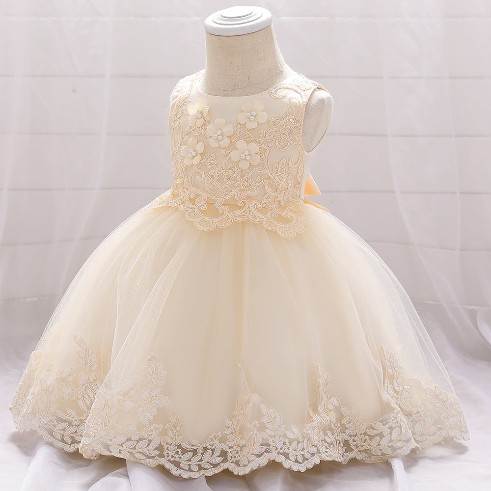 Sweet Champagne A-line Long Flower Girl Dresses, Cute Little Girl Dresses, FG102