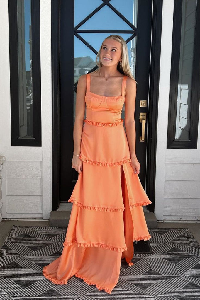 Pretty Orange A-line Long Party Prom Dresses To Impress,Evening Dress,13471