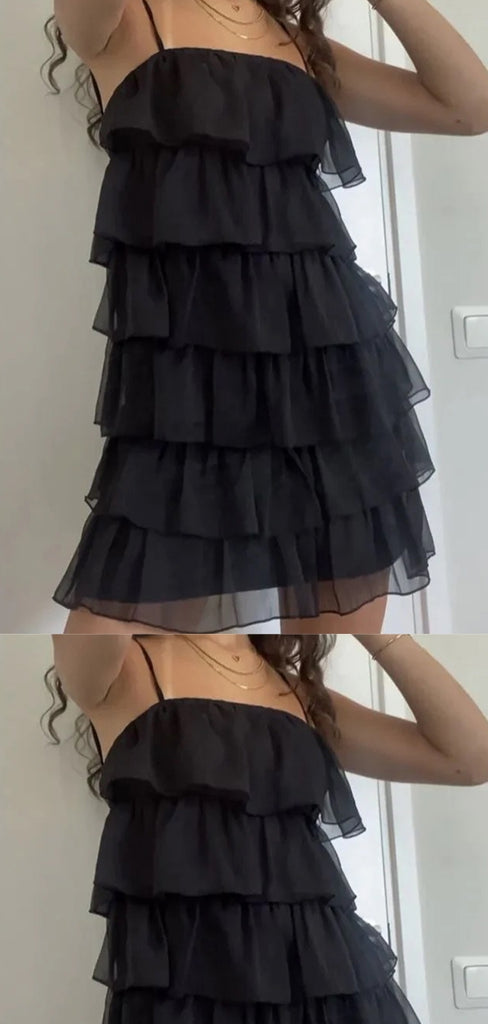 Sexy Black A-line Spaghetti Straps Mini Short Prom Homecoming Dresses,CM978