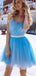 Blue A-line Spaghetti Straps Short Prom Homecoming Dresses,CM959