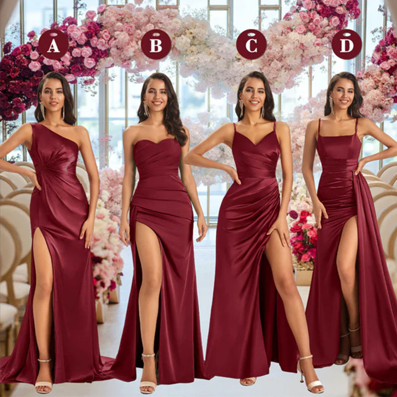 Mismatched Burgundy Mermaid Maxi Long Bridesmaid Dresses For Wedding Party,WG1637