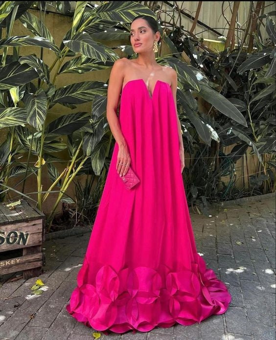 Simple A-line Hot Pink Maxi Long Party Prom Dresses To Impress,Evening Dress,13389