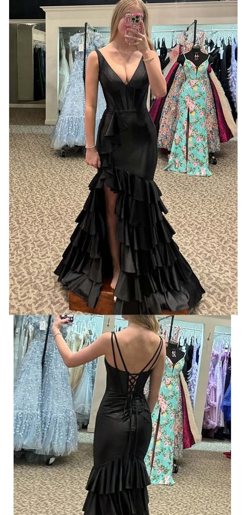 Sexy Black Mermaid V-neck Long Party Prom Dresses To Impress,Evening Dress,13477