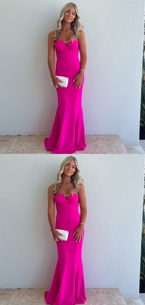 Pretty Hot Pink Mermaid Long Party Prom Dresses To Impress,Evening Dress,13489