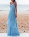 Elegant A-line Blue V-neck Maxi Long Party Prom Dresses, Evening Dress,13142