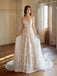 Elegant A-line Sweetheart Strapless Maxi Long Handmade Lace Wedding Dresses,WD805