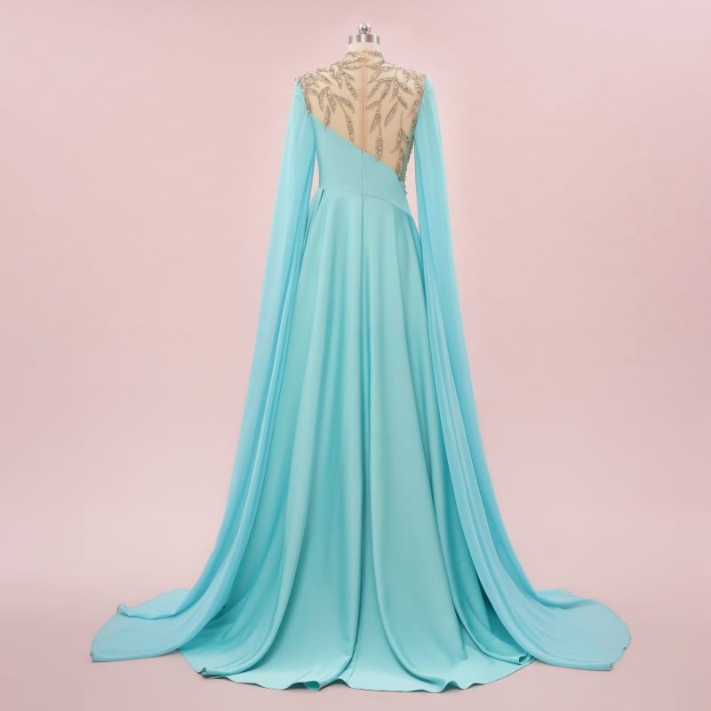 Elegant Blue A-line Long Sleeves Maxi Long Party Prom Dresses,Evening Dress,13311