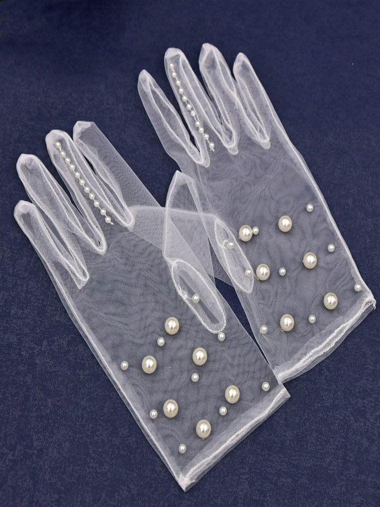 Elegant Pearl Simple Short Bridal Gloves, VM05
