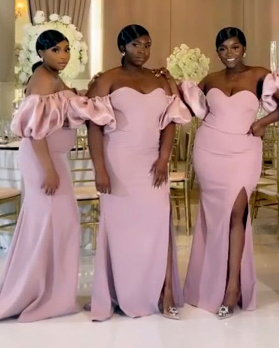 Elegant Pink Mermaid Off Shoulder Maxi Long Bridesmaid Dresses For Wedding Party,WG1624