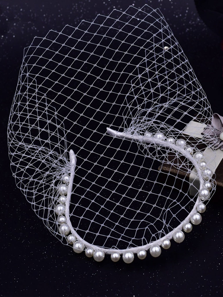 Elegant Simple Pearl Hair Band Bridal Veil, VA11