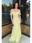 Elegant Yellow Mermaid Cold Shoulder Long Party Prom Dresses To Impress,Evening Dress,13476