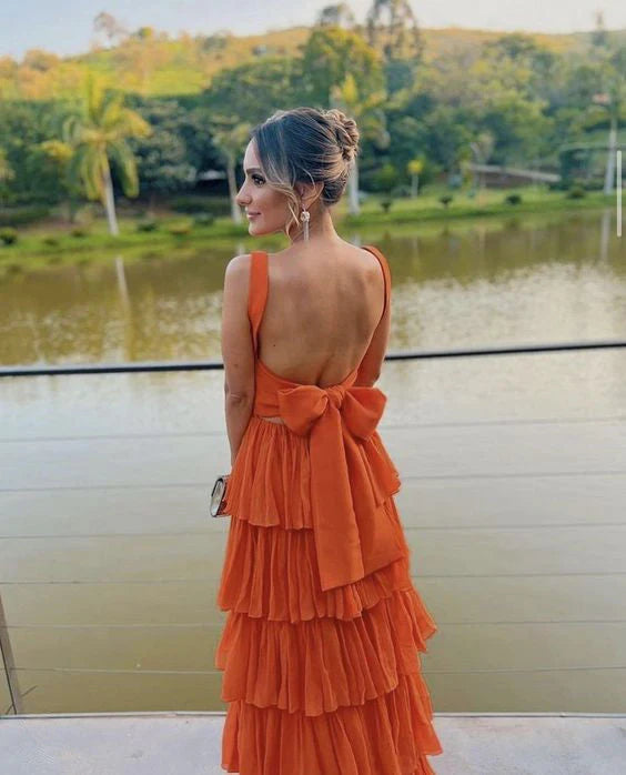 Elegant Orange A-line Square Long Party Prom Dresses To Impress,Evening Dress,13497