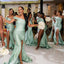 Mint Green Mermaid One Shoulder Side Slit Maxi Long Bridesmaid Dresses,WG1507