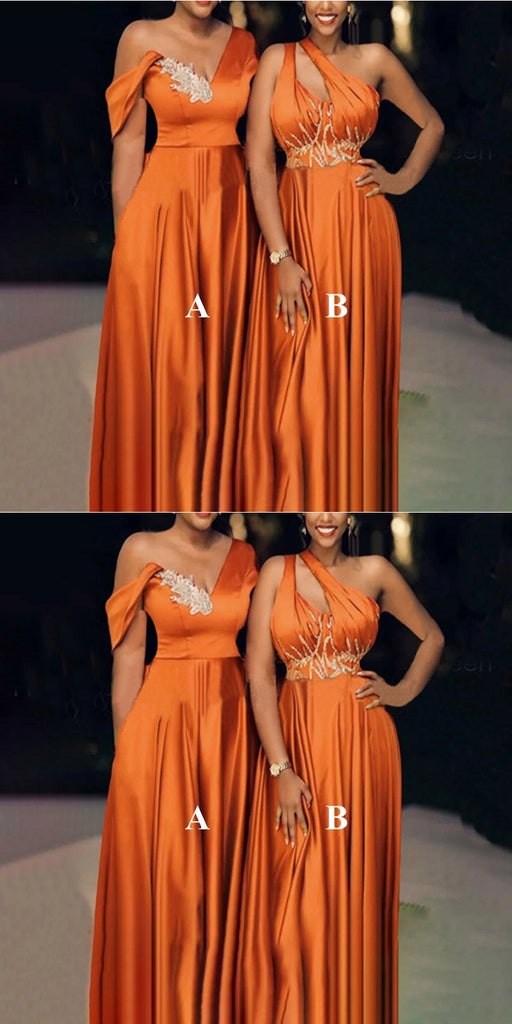 Mismatched Burnt Orange A-line Maxi Long Wedding Guest Bridesmaid Dresses,WG1551