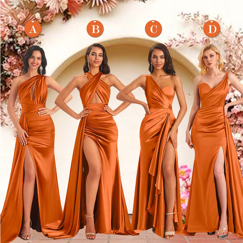 Mismatched Burnt Orange Mermaid Maxi Long Bridesmaid Dresses For Wedding Party,WG1639