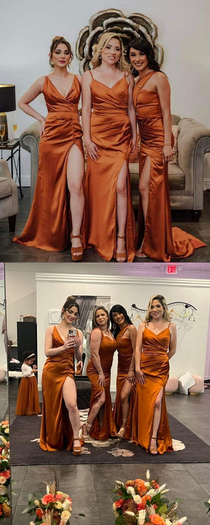 Mismatched Burnt Orange Mermaid Maxi Long Bridesmaid Dresses For Wedding,WG1574