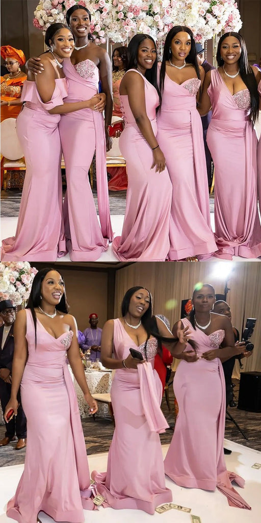 Mismatched Pink Mermaid Maxi Long Bridesmaid Dresses For Wedding Party,WG1578