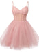 Cute Pink A-line Spaghetti Straps Mini Short Prom Homecoming Dresses Online,CM1000