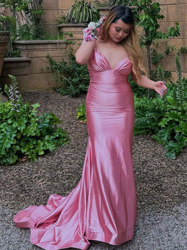 Sexy Pink Mermaid V-neck Maxi Long Party Prom Dresses To Impress,Evening Dress,13370