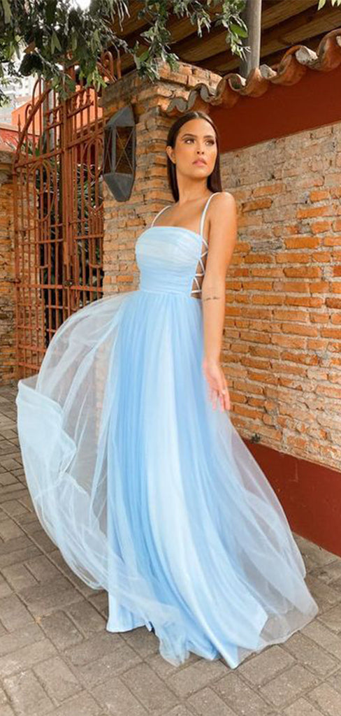 Popular Blue A-line Spaghetti Straps Maxi Long Party Prom Dresses,Evening Dress,13262