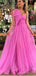 Popular Hot Pink A-line One Shoulder Maxi Long Party Prom Dresses,Evening Dress,13265