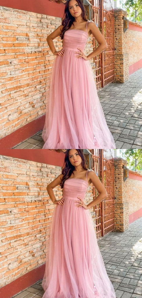 Pretty A-line Pink Spaghetti Straps Long Party Prom Dresses To Impress,Evening Dress,13421