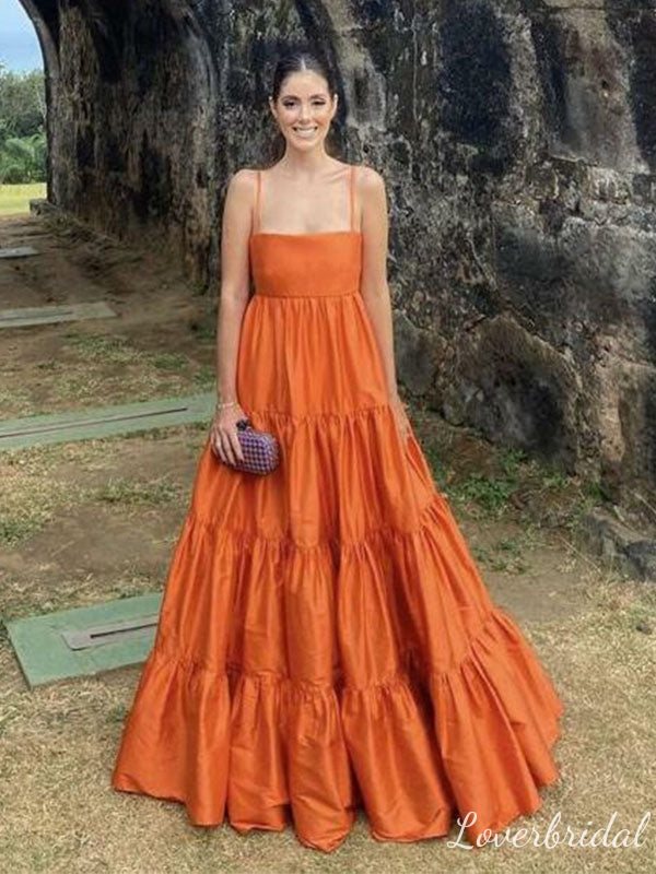 Pretty Orange A-line Spaghetti Straps Long Party Prom Dresses To Impress,Evening Dress,13480