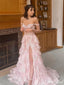 Pretty Pink Off Shoulder A-line Long Party Prom Dresses To Impress,Evening Dress,13465