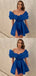 Sexy Blue A-line Off Shoulder Mini Short Prom Homecoming Dresses Online,CM989