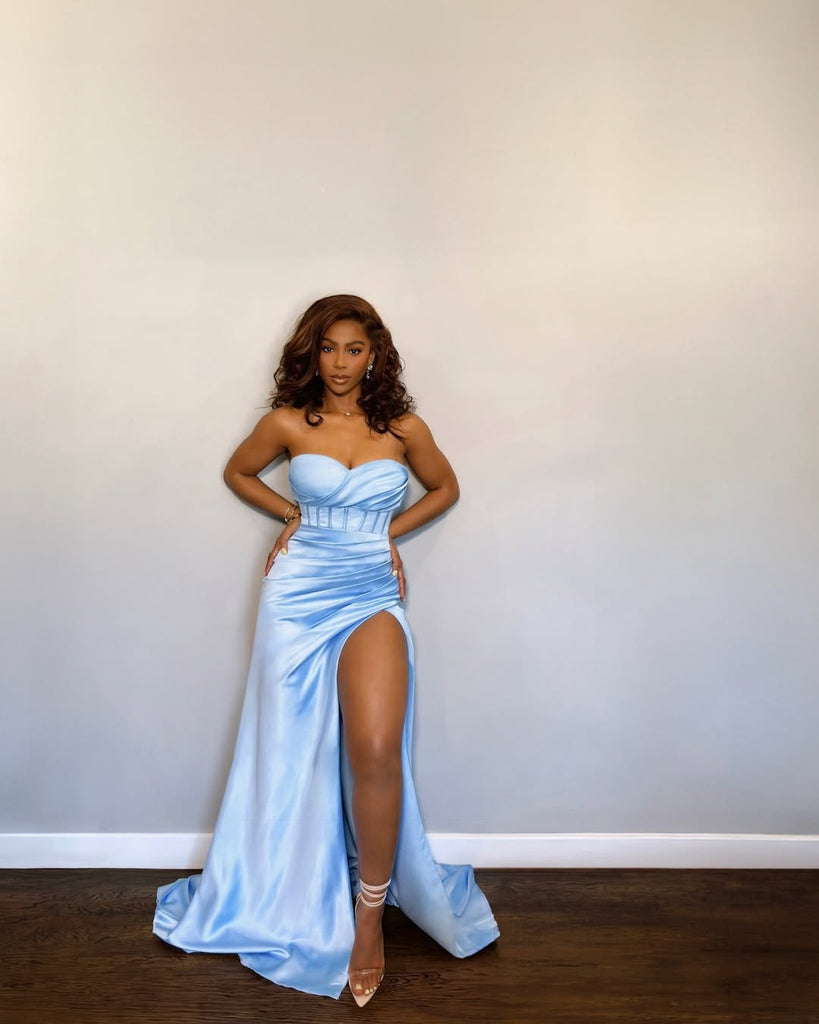 Sexy Blue Mermaid Side Slit Sweetheart Mermaid Maxi Long Bridesmaid Dresses,WG1648