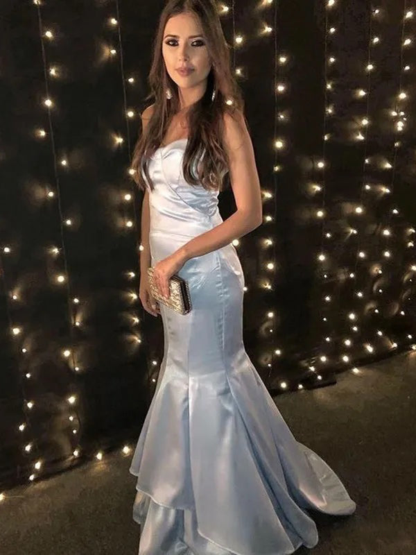 Sexy Blue Mermaid Sweetheart Strapless Maxi Long Party Prom Dresses,13114