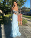 Sexy Blue Mermaid V-neck Maxi Long Party Prom Dresses,Evening Dress,13271