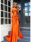 Sexy Burnt Orange Mermaid Side Slit Maxi Long Party Prom Dresses, Evening Dress,13198