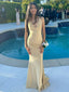 Sexy Champagne Mermaid Halter Cheap Long Prom Dresses,12849