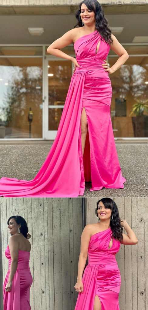 Sexy Hot Pink Mermaid One Shoulder Maxi Long Party Prom Dresses, Evening Dress,13244