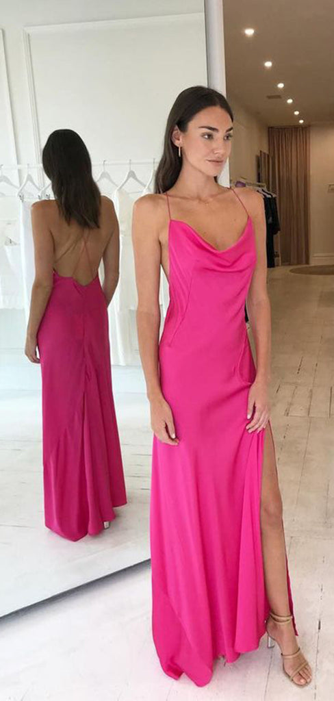 Sexy Hot Pink Sheath Side Slit Maxi Long Party Prom Dresses,Evening Dress,13267
