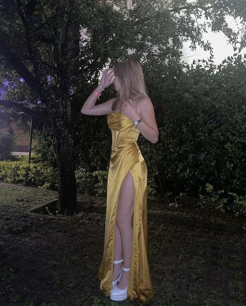 Sexy Mermaid Marigold Side Slit Maxi Long Party Prom Dresses, Evening Dress,13146