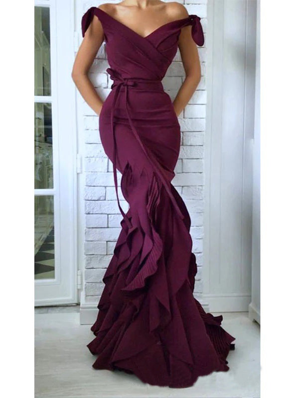 Sexy Mermaid V-neck Cheap Maxi Long Party Prom Dresses Online,13107