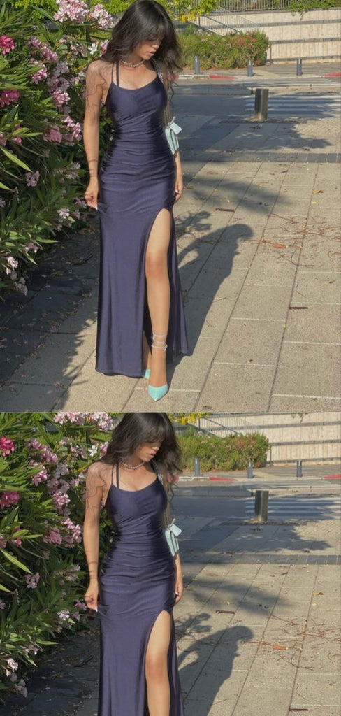 Sexy Navy Blue Mermaid Side Slit Long Party Prom Dresses To Impress,Evening Dress,13464