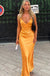 Sexy Orange Mermaid Spaghetti Straps V-neck Long Party Prom Dresses, Evening Dress,13150
