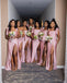 Sexy Pink Mermaid Side Slit Maxi Long Bridesmaid Dresses,WG1651