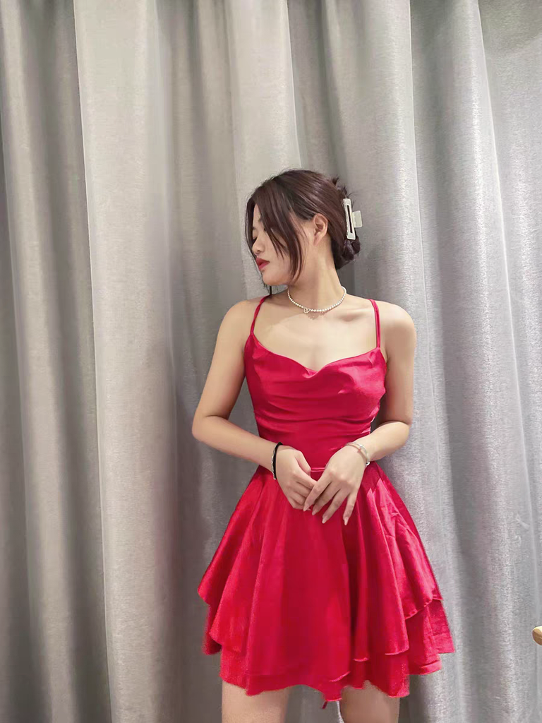 Sexy Red A-line Spaghetti Straps Mini Short Prom Homecoming Dresses Online,CM1020