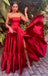 Sexy Red A-line Strapless Side Slit Maxi Long Party Prom Dresses, Evening Dress,13235