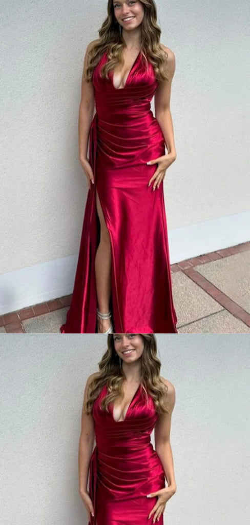 Sexy Red Mermaid V-neck Long Party Prom Dresses To Impress,Evening Dress,13563
