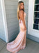 Sexy Rose Gold Mermaid Spaghetti Straps Maxi Long Party Prom Dresses, Evening Dress,13240