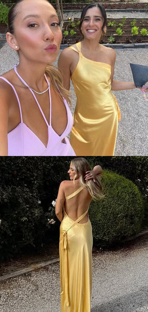 Sexy Yellow Mermaid One Shoulder Long Party Prom Dresses To Impress,Evening Dress,13553