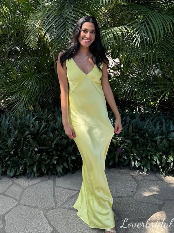 Sexy Yellow Mermaid V-neck Long Party Prom Dresses To Impress,Evening Dress,13537