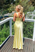 Sexy Yellow V-neck Long Party Prom Dresses To Impress,Evening Dress,13496