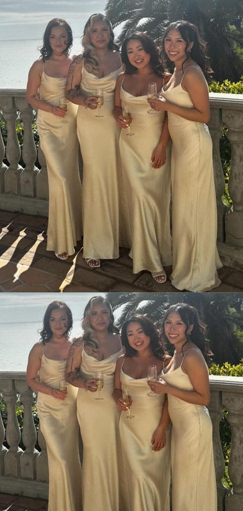 Simple Yellow Sheath Spaghetti Straps Maxi Long Bridesmaid Dresses For Wedding Party,WG1620